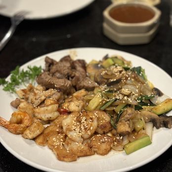 JMK Nippon signature dishes Hibachi Steak and Chicken, Filet Mignon, Shrimp Flambé, Sushi and Sashimi Platters
